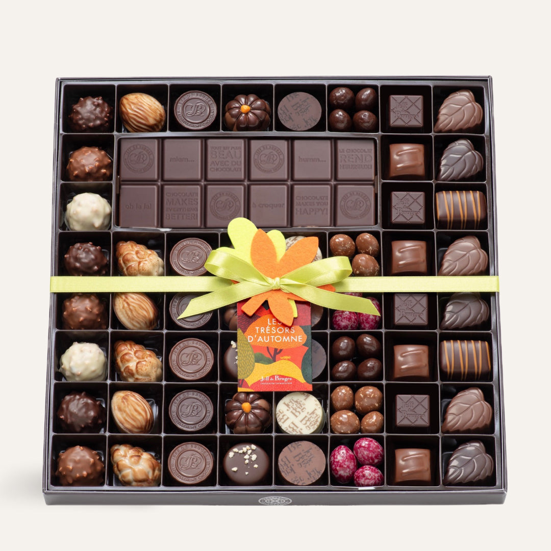 BOITE CHOCOLATS D'AUTOMNE ASSORTIS ET TABLETTE