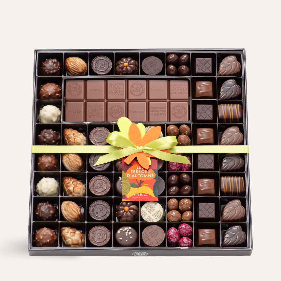 BOITE CHOCOLATS D'AUTOMNE ASSORTIS ET TABLETTE