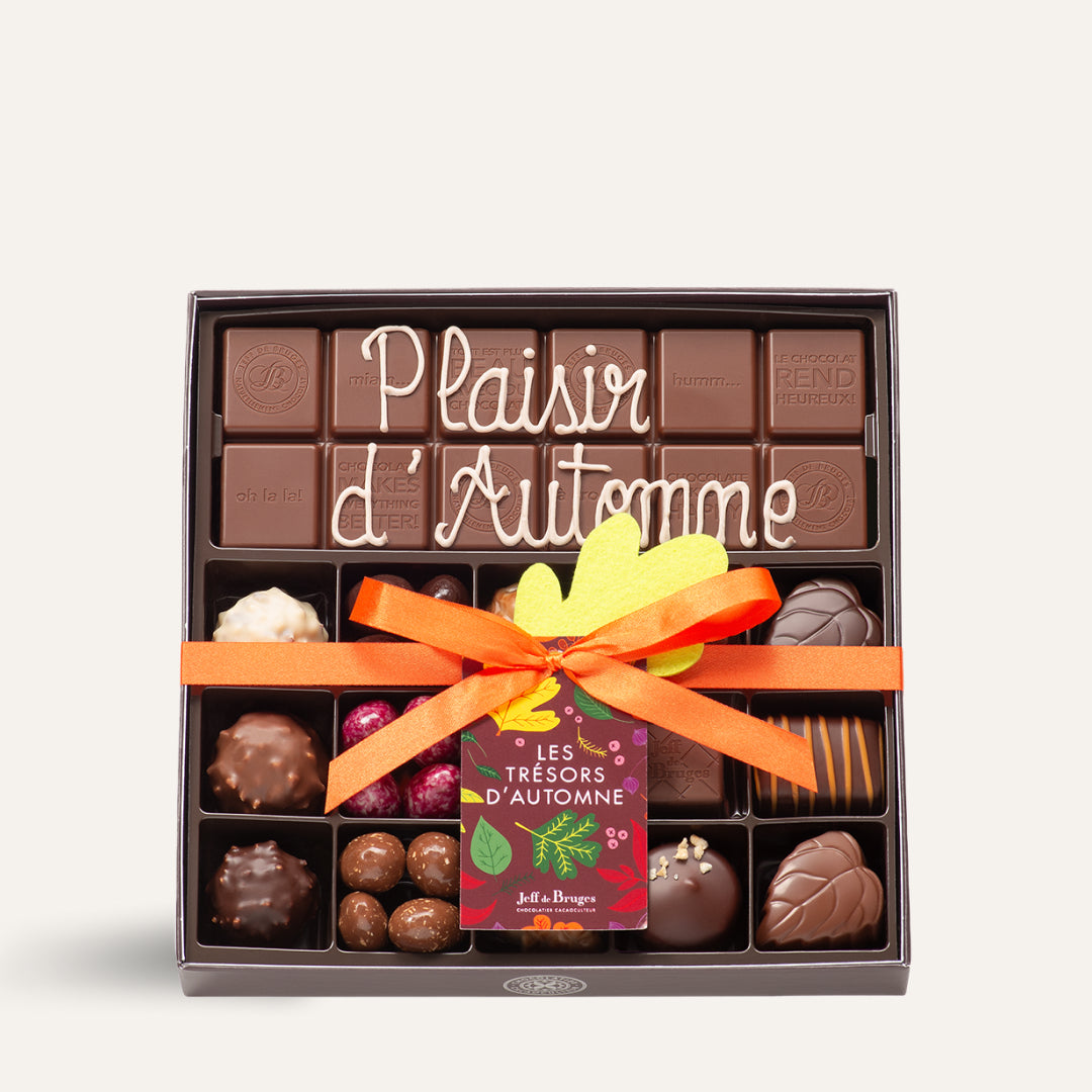 BOITE 15 CHOCOLATS D'AUTOMNE  ET TABLETTE PERSONNALISABLE